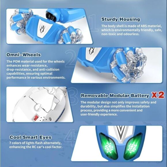 Sensing RC Stunt Car Birthday Gifts Toys for Kids Blue Remote Control Car New - Picture 2 of 8